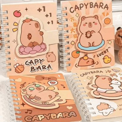 4本可爱卡通水豚螺旋笔记本，迷你便携口袋便签本，颜色随机，高品质学生文具