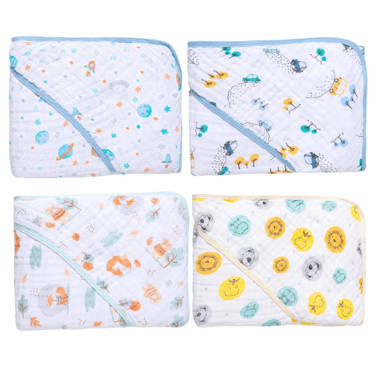 Soft Hooded Baby Diaper Bath Towel - Kit With 2, 3 Or 4 Towels - Bộ đồ cho bé trai 4 khăn tắm - Xem 1