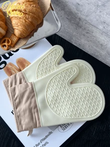Five-Finger Thickened Silicone Oven Gloves, High Temperature Resistant To 300 Degrees, Non-Slip Heat Resistant Anti-Scalding Kitchen Baking Gloves, Microwave Oven Mitts, Cooking Accessories For Home, BBQ, Grilling, Housewarming Gift, Kitchen Safety - Multicolor - View 2