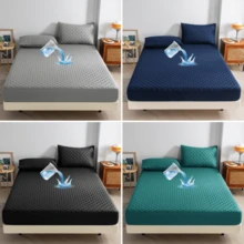 1pc Full-Size Waterproof Bed Sheet, Skin Friendly Quilted Mattress Cover, Room Decoration, 11.02 Inch Deep Pocket Solid Color Square Grid Bedding, Soft And Comfortable Home Essentials, Suitable For Single, Twin, Large, And Extra Large Mattresses, Universal For All Seasons, Autumn Decoration, New Atmosphere Of Home And Life, Machine Washable - Black - View 12