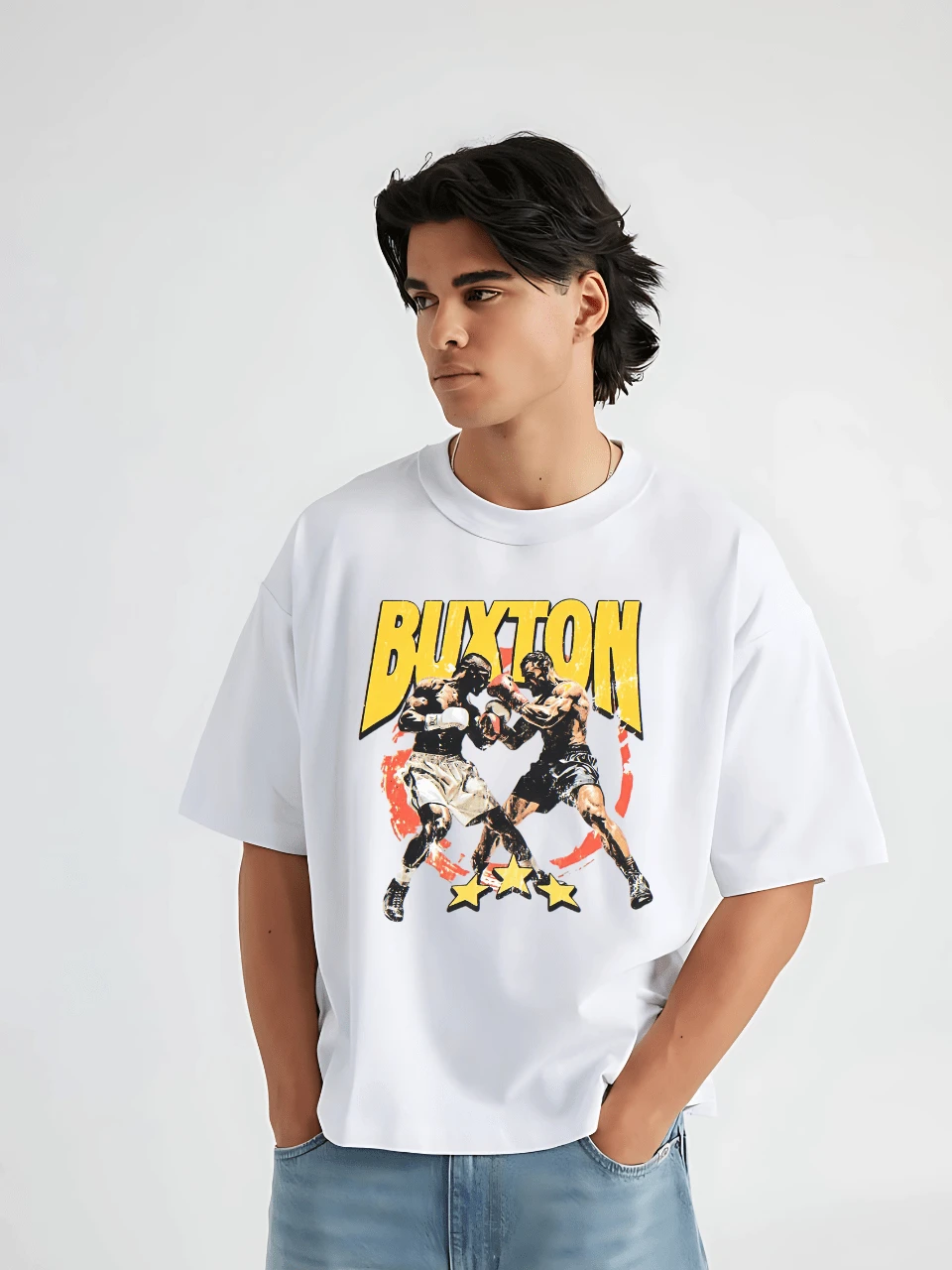 Playera Para Hombre 100% Algodón Peinado Cuello Redondo Modelo Buxton Boxeo Camepones Mundiales, Unisex, Fresca y Cómoda - Blanco - Ver 1