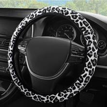 1pc Automotive Interior Four Seasons General Motors Non Inner Ring Elastic Band Leopard Pattern Cotton And Hemp Breathable, Comfortable, Anti Slip, Sweat Wicking All Models General Motors Steering Wheel Cover