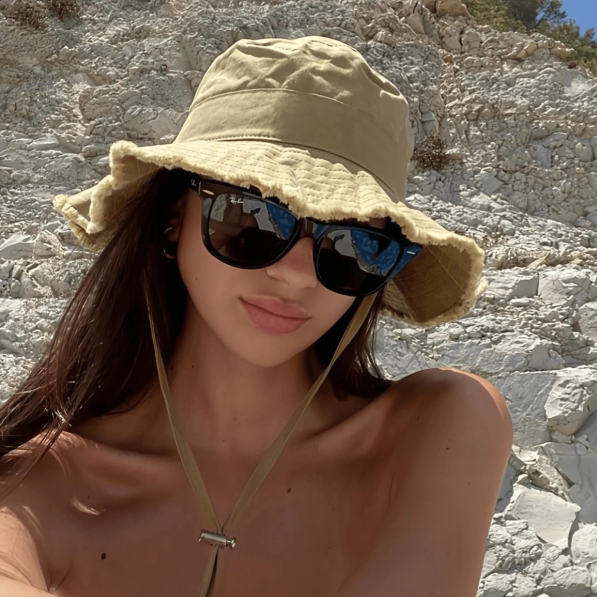 Korean Style Frayed Brim Bucket Hat, Suitable For Outdoor, Hiking, Sun Protection In Summer - Khaki - View 1