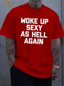 PAYEAH Woke Up S*Xy As H*Ll  Again T-Shirt  (Single Piece)100% Cotton 220g Heavy Cotton T Shirt - 紅色 - 查看 2