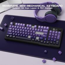 LexonElec M96 Wireless Keyboard, Low Profile Quiet Typing Membrane Gaming Keyboard With Smart Display & Knob, RGB Backlit, USB C Rechargeable, 94 Keys PBT Keycap For Windows PC, Linux-Blackberry/ Moonlit Night/ Grape Purple