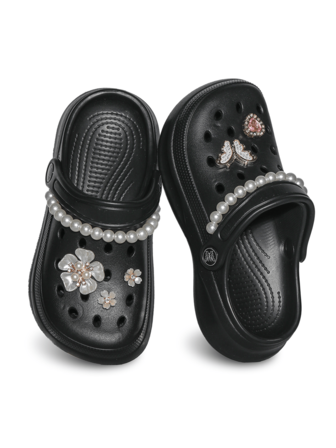 HOEASE Girl's Cute Clogs, EVA Non-Slip Soft Sole Comfortable Beach And Garden Shoes With Pink Heart, Flower Butterfly Embellishments And Pearl Chain For Boys And Girls, All-Season Casual Footwear For Outdoor Play, Home Wear And Parities, Ideal Gift For Halloween And Christmas