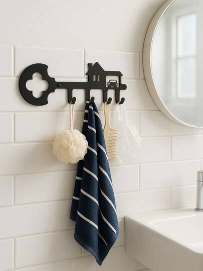 1個 鍵型ウォールフックラック、家とクルマのシンボル付き鉄製キーホルダー - 壁掛けエントランス収納、アーティスティックなホームデコレーション。モダンなホームデコレーション、ホームデコレーション、ルームデコレーション、ベッドルームデコレーション、バスルームデコレーションに適しています。