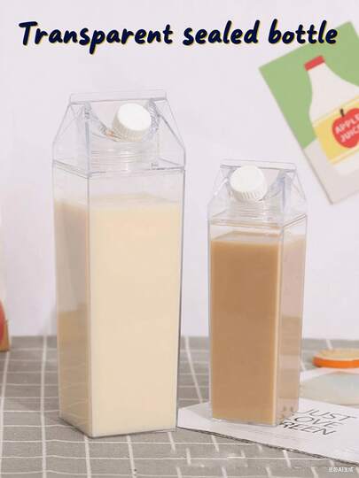 1 st 500ml/1000ml transparent fyrkantig vattenflaska, formad som mjölkkartong, återanvändbar, lämplig för mjölk, kaffe, juice och andra drycker, läckagesäker design, söt bärbar fyrkantig juiceflaska, lämplig för utomhussporter, resor, camping, skolaktiviteter, köksredskap och tillbehör.