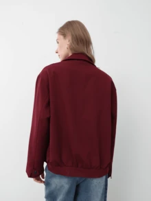 HZXVIC Giacca di moda con zip e bottoni, di colore unito, nuovo modello autunnale per donna, con collo alla coreana, stile casual, leggera - Bordò - Visualizzare 4