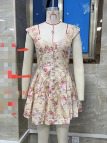 Women Boho Graphic Mini Dress Ruffle Strap A Line Sundress Graffiti Short Babydoll Dress Floral Going Out Dresses - Màu vàng - Xem 4