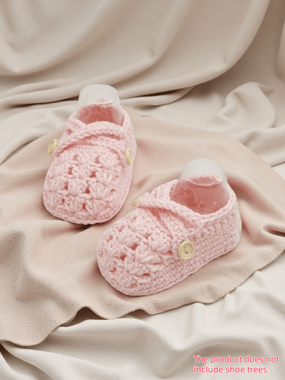1 Pair Handmade Infant Booties, Crochet Knit Lilac Shoes With Button Detail, Infant Size