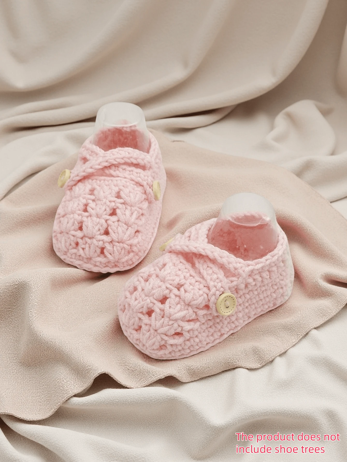 1 Pair Handmade Crochet Infant Shoes, Light Purple Color With Button Decor, Infant Size - Baby Pink - View 1