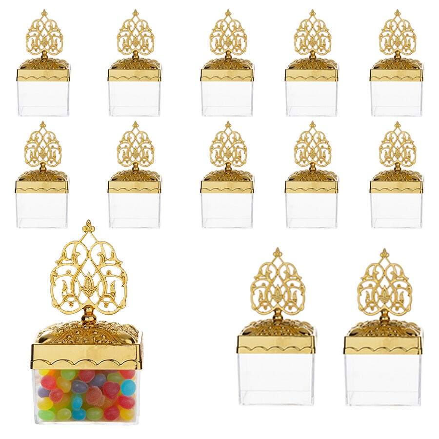 24pcs Mini Candy Boxes, Transparent With LIDS, Window-Style Electroplated Packaging Boxes, Suitable For Festivals, Birthdays, Weddings, Gender Revelation, Bridal Gift Parties, Christmas, Halloween, Easter, Party Dessert Display Boxes, Packaging Supplies - 金色 - 查看 1