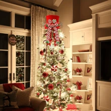 1pc Christmas Tree Topper Decoration, Christmas Candy Tree Top Decor With Red Hat And Mint Bow - Holiday Home Decor, No Power Needed, Polyester Material, Suitable For Christmas Tree Topper (Christmas Tree Not Included) Christmas Decorations Room Decor Winter Christmas Decorations Home Christmas Gifts Christmas Decor - Multicolor - View 9