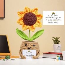 1 套（有趣的钩针向日葵带卡片 - 手工制作的房间装饰，送给妈妈的礼物，母亲节、圣诞节、祖母的生日礼物，假植物 - 彩色 - 查看 15