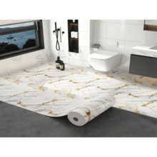 1 卷厚欧式复古仿大理石自粘墙纸，可移除光面，可剥离防水 PVC 自粘地板贴纸，防滑浴室瓷砖、橱柜和家具表面翻新装饰，适用于卧室、客厅、浴室、餐厅、厨房、家居装饰 - 彩色 - 查看 15