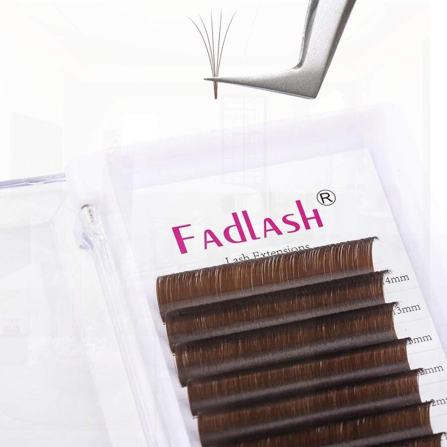 0.07 C/D Curl Volume Colored Eyelash Extension For Easy Fan Lashes, Faux Mink Brown, 8-14mm Mixed Tray