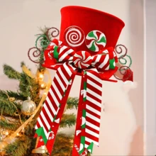 1pc Christmas Tree Topper Decoration, Christmas Candy Tree Top Decor With Red Hat And Mint Bow - Holiday Home Decor, No Power Needed, Polyester Material, Suitable For Christmas Tree Topper (Christmas Tree Not Included) Christmas Decorations Room Decor Winter Christmas Decorations Home Christmas Gifts Christmas Decor - Multicolor - View 6