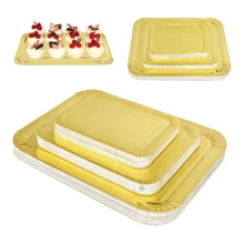 10/20PCS Disposable Light Weight Paper Plates, Gold Rectangular Dinner Plates Bulk For Cookie Dessert Snack Cake, Large Serving Tableware Paper Trays For Wedding, Family Meals, Birthday, Picnics, BBQ, Holiday