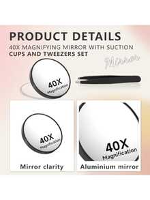 Espelho de aumento Cosmeria 50X com ventosas e pinça (1 unidade), espelho cosmético 40X com ampliação potente para maquiagem precisa e remoção de pelos da sobrancelha. Ideal para maquiagem, decoração de quarto, penteadeira, viagens, acessórios de maquiagem, espelho de mão, mini espelho, espelho compacto, espelho pequeno, presente de Natal, ferramentas de maquiagem, itens baratos, presentes para mulheres. - Multicolorido - Ver 4