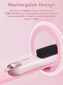 GENAI Portable Cordless Straightening Brush With Negative Lon Technology Lightweight Travel Friendly Design Anti-Scald Protection Long Lasting Battery