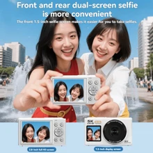 5K 高清视频、80MP 摄像头、自动对焦、16 倍光学变焦、2.8 英寸 IPS 屏幕、可充电电池、兼容网络摄像头(Win7+)、双高清显示屏、充电和录制、定时/连拍、微笑捕捉、美颜、LED 补光灯、18 倍数码变焦、内置 WiFi 传输。适合旅行、度假、礼物 - 彩色 - 查看 2
