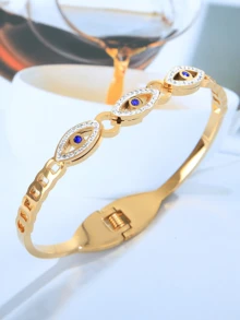 时尚不锈钢钻石邪眼手链，适合女士日常佩戴 - Evil Eye - 查看 4