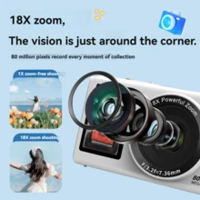 5K 高清视频、80MP 摄像头、自动对焦、16 倍光学变焦、2.8 英寸 IPS 屏幕、可充电电池、兼容网络摄像头(Win7+)、双高清显示屏、充电和录制、定时/连拍、微笑捕捉、美颜、LED 补光灯、18 倍数码变焦、内置 WiFi 传输。适合旅行、度假、礼物 - 彩色 - 查看 7