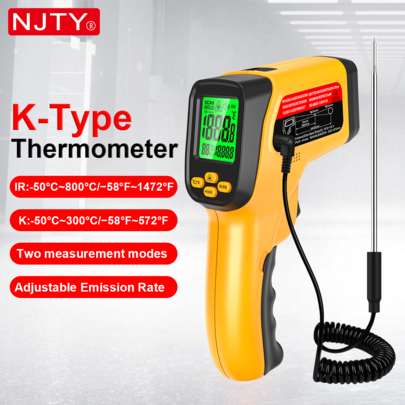 NJTY Termómetro de infrarrojos tipo K, pistola de medición de temperatura sin contacto de alta temperatura, adecuada para aplicaciones industriales, pruebas de cocina, horno de pizza, automotriz, HVAC, parrilla y motor - Lector de temperatura superficial con láser, rango de medición de -50°C a 800°C