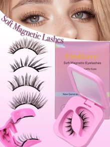 1对柔软磁性假睫毛，狐狸眼造型，卡通风格，柔软磁性假睫毛套装，自然妆效，纤长蓬松，带佩戴夹，高品质单根假睫毛，可重复使用。 - 眼尾拉長款 - 查看 1