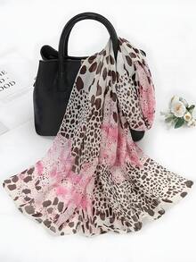 1 件时尚女士花卉印花雪纺围巾，轻盈百搭，适合春季日常穿着 - 粉色 - 查看 2