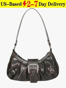 1pc Women's Retro Maillard Punk Wanderer Motorcycle Bag, Rivet Decoration, Adjustable Strap, Large Capacity, Soft Artificial Wax Leather, Ombre Colors, Shoulder & Crossbody Bag, Suitable For Work, Commute, Dating And Parties, Niche Design, Steampunk, Goth, Bag For Women, Cool Girls Street Wear, Perfect For Music Festival, Concert, Rock Style Bag For Women, Japanese Bag, Y2k Bag, Gothic Punk Bag For Women, 2000s Fashion Style Bag For Women, Vintage Bag For Women - màu nâu - Xem 1