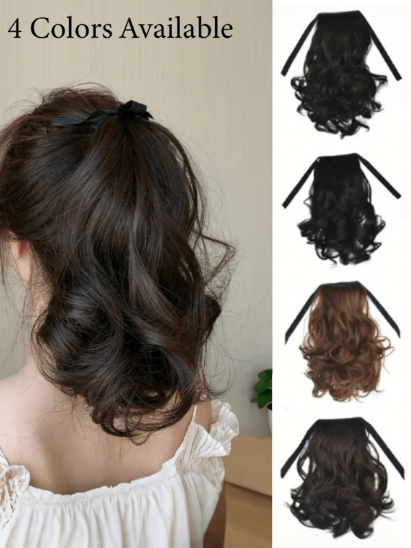 1pc Fashionable Curly Wavy Clip-On Ponytail Wig, Suitable For Women | Natural Wavy Black Hair Extension | Adjustable Elastic Band | Suitable For Daily Wear, Parties, Weddings And Engagements | Versatile Medium-Length Hairstyle, Multi-Functional Women Hair Accessory, Hair Clip, Hair Claw, Hair Pin, Hair Clip, Hair Accessory, Head Accessories, Hair Accessories For Women, Hair Piece