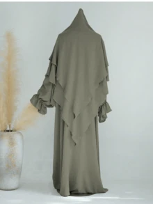 1 Set de Vestido Abaya musulmán suave con mangas de campana, emparejado con hijabs de unicolor, diseño clásico y versátil con cierre de lazo, adecuado para cualquier persona - Multicolor - Ver 9