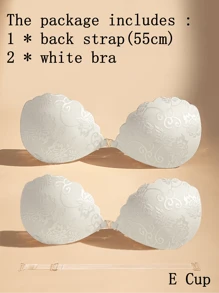 ideaCCSZ 1件/2件装蕾丝隐形文胸，白色粘性聚拢文胸，硅胶乳贴，前扣自粘设计，后背带，可重复使用，适合婚礼和无肩带晚礼服