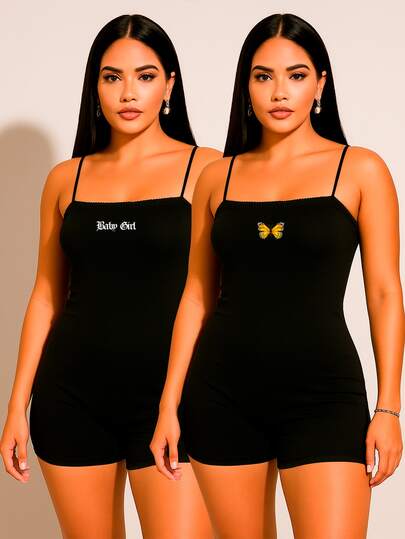 2x Macacão Feminino Academia Suplex com Alcinha Estampado Baby Girl Borboleta