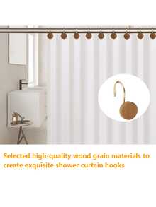 12 piezas Ganchos de cortina de ducha de madera maciza dorada + acero inoxidable, impermeables, antioxidantes, decorativos, adecuados para baño, dormitorio, accesorios de cocina, que no se caen fácilmente, decoración del hogar, decoración de otoño, accesorios de baño - Dorado - Ver 7