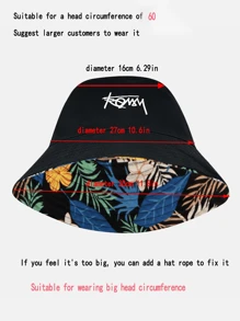 1 件男女通用宽边渔夫帽，韩式字母印花，可翻转户外太阳帽，适合大头围，2 种随机字母图案