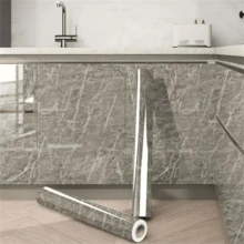 1 卷厚欧式复古仿大理石自粘墙纸，可移除光面，可剥离防水 PVC 自粘地板贴纸，防滑浴室瓷砖、橱柜和家具表面翻新装饰，适用于卧室、客厅、浴室、餐厅、厨房、家居装饰 - 彩色 - 查看 8