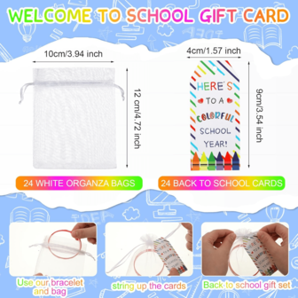 24pcs/Set School Rubber Bracelets Welcome Back To School Gift Set With Rubber Bracelets, Organza Bags And Gift Tags, First Day Of School Classroom Gift Bag