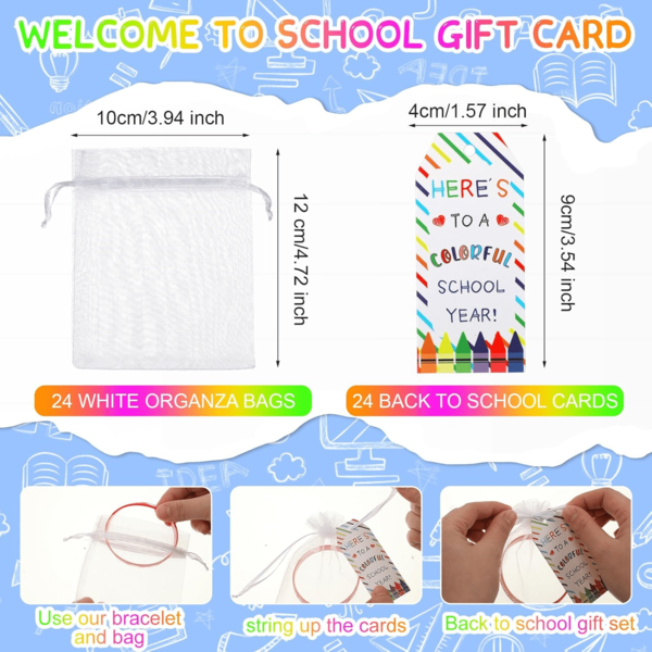 24pcs/Set School Rubber Bracelets Welcome Back To School Gift Set With Rubber Bracelets, Organza Bags And Gift Tags, First Day Of School Classroom Gift Bag