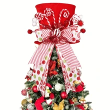 1pc Christmas Tree Topper Decoration, Christmas Candy Tree Top Decor With Red Hat And Mint Bow - Holiday Home Decor, No Power Needed, Polyester Material, Suitable For Christmas Tree Topper (Christmas Tree Not Included) Christmas Decorations Room Decor Winter Christmas Decorations Home Christmas Gifts Christmas Decor - Multicolor - View 15
