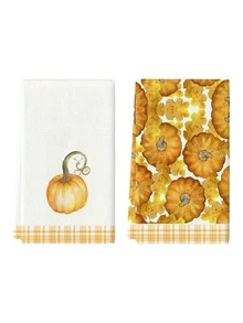Prosoape de bucătărie cu dovleac de Ziua Recunoștinței, 2 buc/4 buc/12 buc, lavete decorative pentru bucătărie, stil modern, absorbante și cu uscare rapidă, material din microfibră, dreptunghiulare 40 * 60 cm, model imprimat digital, potrivite pentru decorul bucătăriei de acasă, decorațiuni pentru petreceri în aer liber, cadouri de sărbători, cadouri de ziua de naștere. - Multicolor - Vizualizare 2