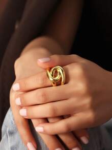 Chunky Rings Brass Plated 18K Gold Overlapping Rings For Women - Stackable, Hypoallergenic & Fade-Resistant Gifts For Girlfriend, Mother, Wife - Gold Model 2 - View 2