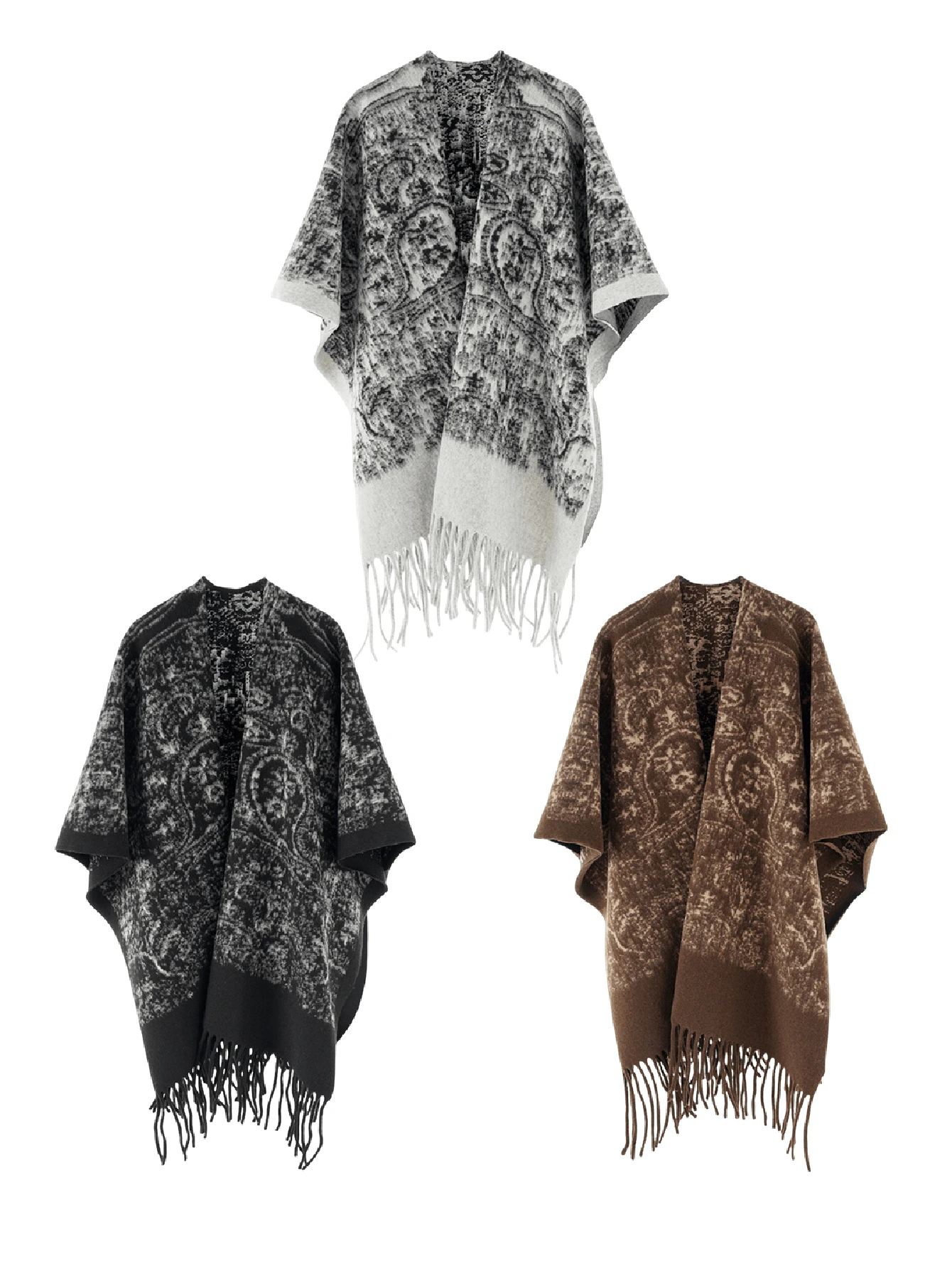 1件装男士围巾披肩图腾图案披肩西藏青海旅行保暖披肩外套流苏款宽松仿羊绒男式雨衣 - 彩色 - 查看 1