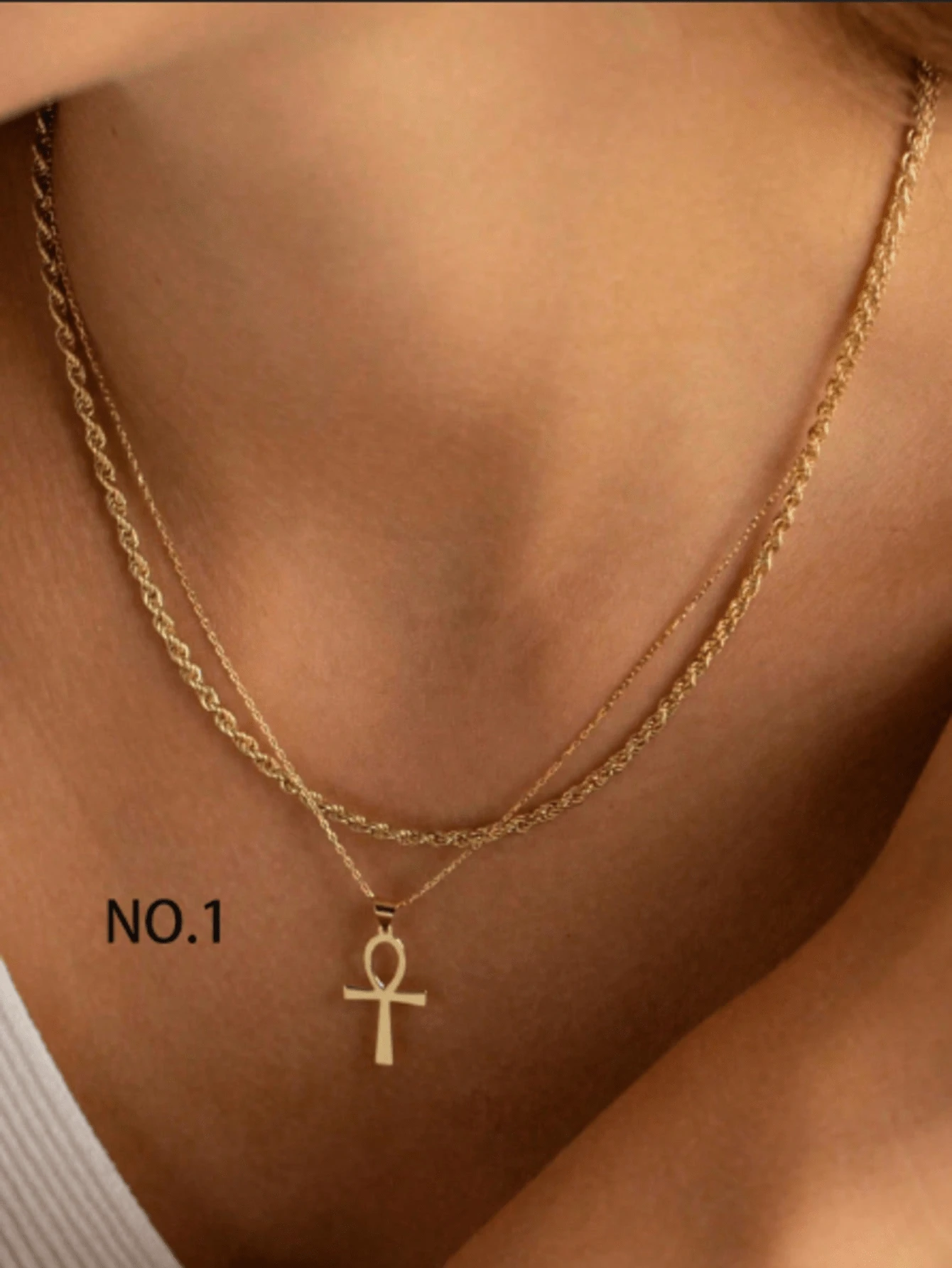 2 件简约扭曲双十字吊坠项链，适合女性日常佩戴、聚会、约会、节日、礼物 - 金色 - 查看 1