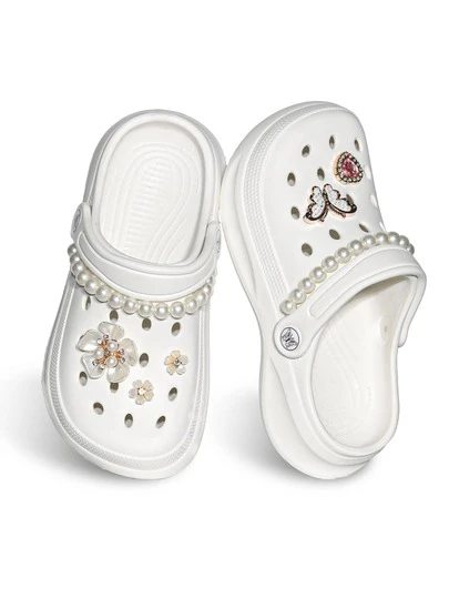 HOEASE Girl's Cute Clogs, EVA Non-Slip Soft Sole Comfortable Beach And Garden Shoes With Pink Heart, Flower Butterfly Embellishments And Pearl Chain For Boys And Girls, All-Season Casual Footwear For Outdoor Play, Home Wear And Parities, Ideal Gift For Halloween And Christmas