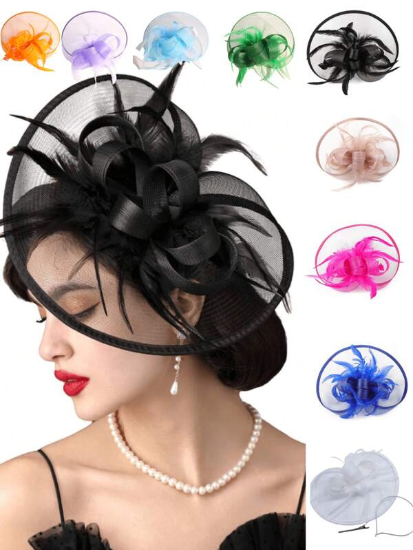 1pc Fascinators Hats For Women Tea Party Hats 1950s Kentucky Derby Hats Feather Hair Clip For Bride Wedding Party Birdcage Veil Headband Flower 1920s Headpiece For Horse Race Vintage Hats 50s Outfit Hats 1940s Victorian Hat Pillbox Hats Accessories For Women Girl Birthday Mother's Day Halloween Christmas Gift Mini Hats Tiny Hats Mini Top Hat Mini Cap, School Stuff