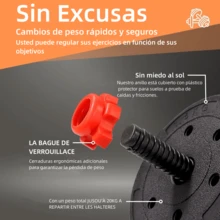 Juego de mancuernas de 20 kg, 3 en 1, juego de pesas ajustables para gimnasio en casa, gimnasio, entrenamiento, con barra de conexión para hombres y mujeres - Negro - Ver 9