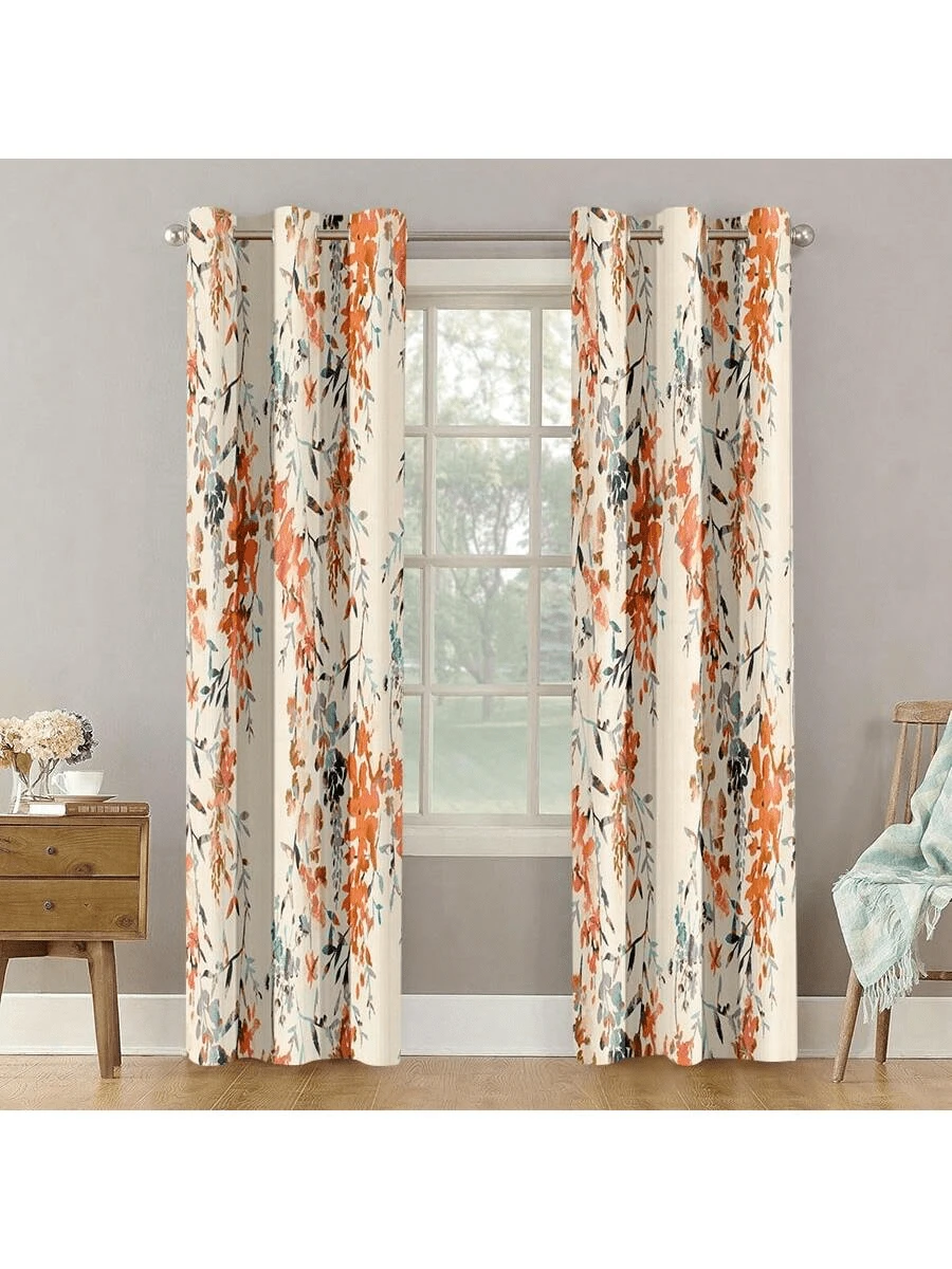 2 pezzi Tende con stampa digitale in stile country vintage, con elementi floreali in acquerello. Il design con occhielli facilita l'installazione. Adatte per ambienti come soggiorni, camere da letto e studi, aggiungendo un fascino elegante all'arredamento di casa. Stampa 2D - Multicolore - Visualizzare 1